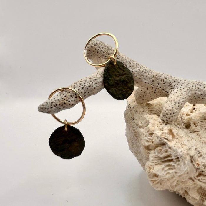 Roman Coin & Gold Hoop Earrings