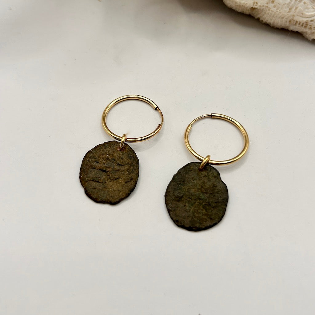 Roman Coin & Gold Hoop Earrings