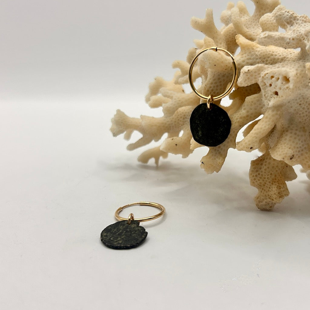 Gold Hoop and Roman Coin Earrings
