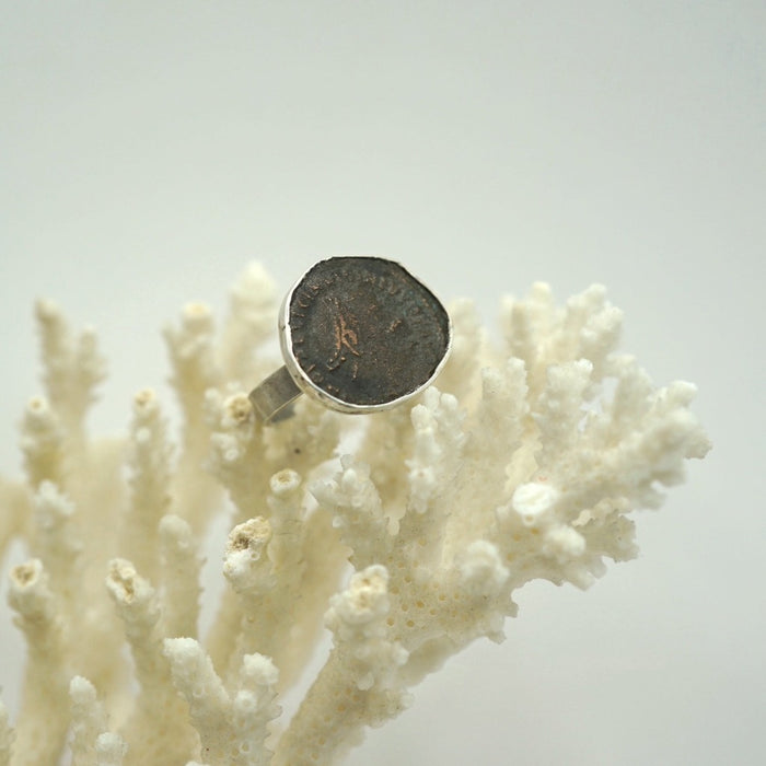 Antique Bronze and Silver Roman Coin Ring