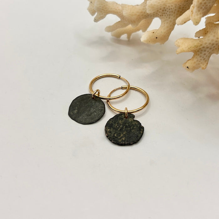 Gold Hoop and Roman Coin Earrings