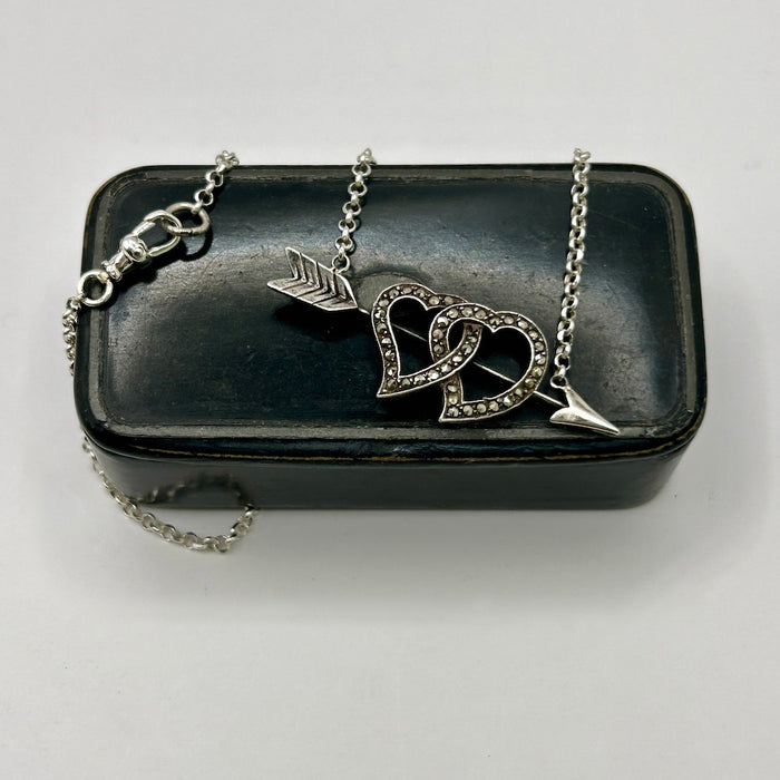 Antique Silver and Marcasite Pierced Arrow Necklace
