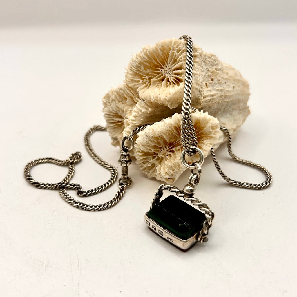 Victorian (1874) Silver Fob and Antique Chain Necklace