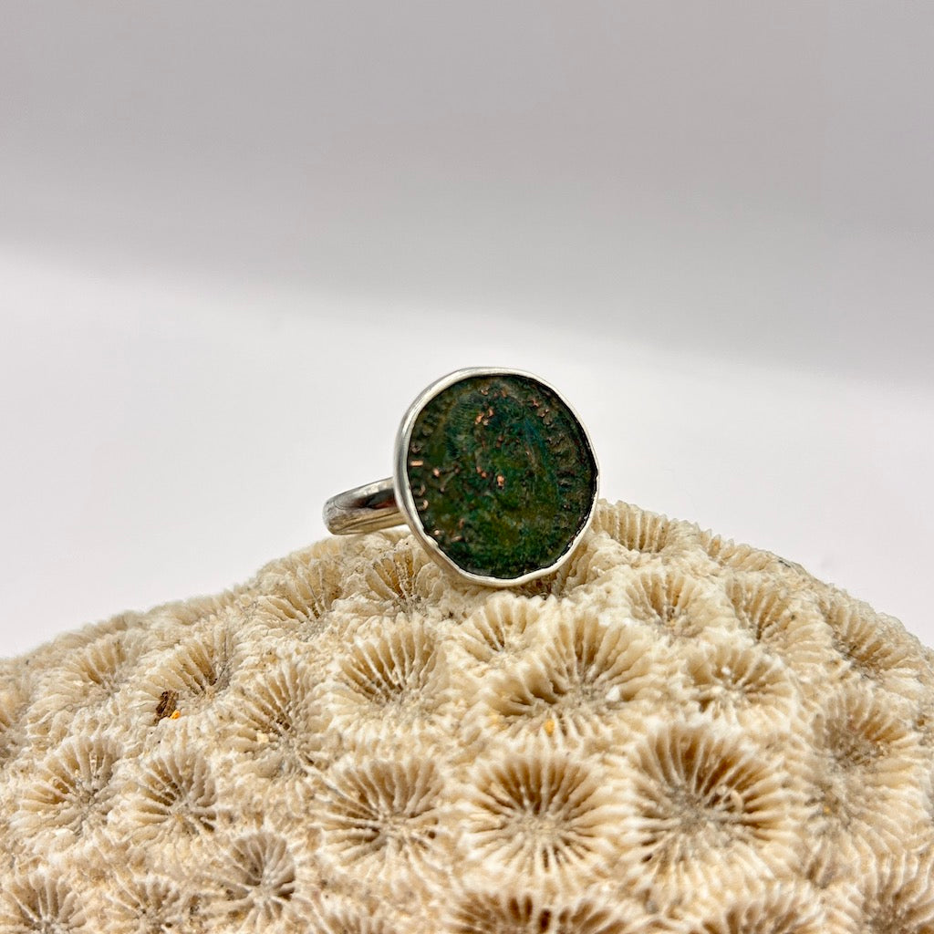 Antique Bronze and Silver Roman Coin Ring