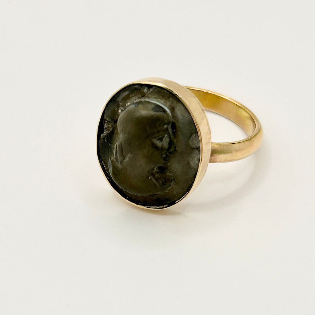 Gold and Soapstone Goddess Ring