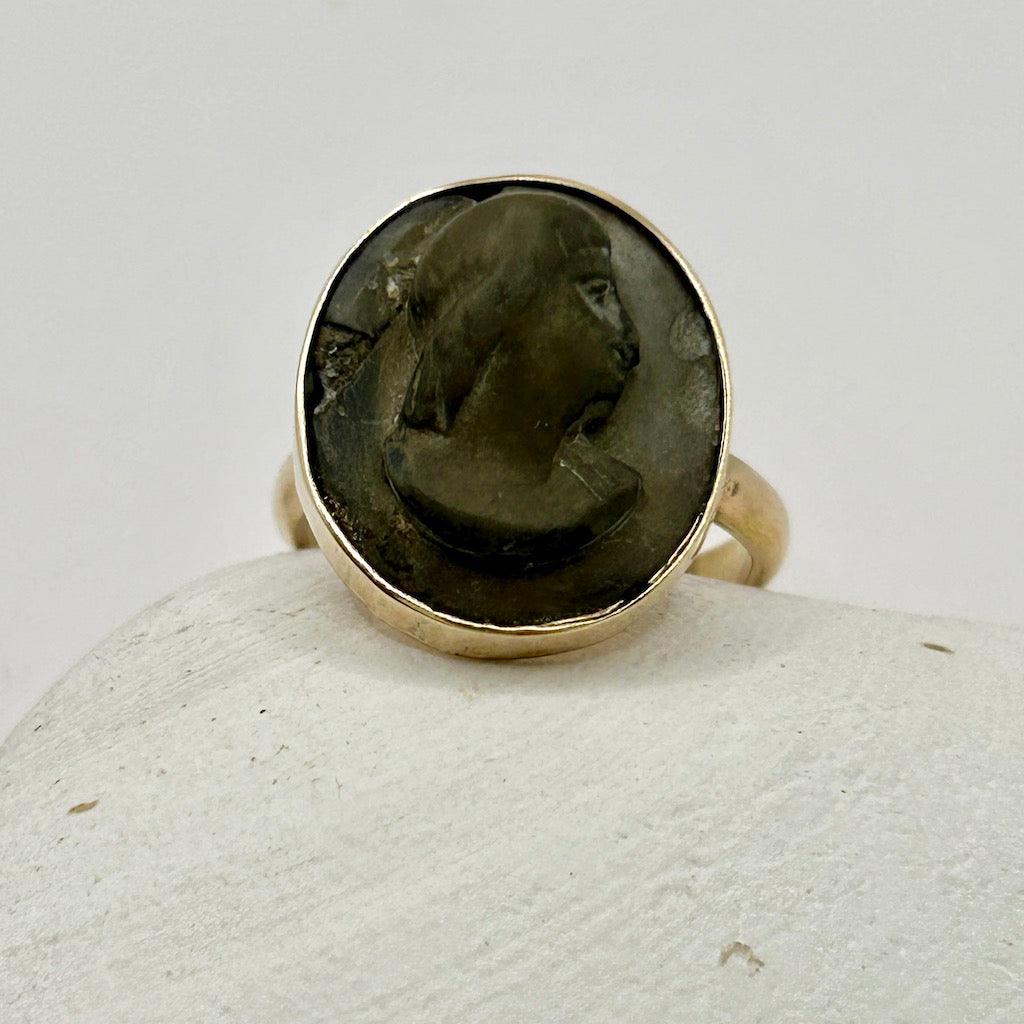 Gold and Soapstone Goddess Ring