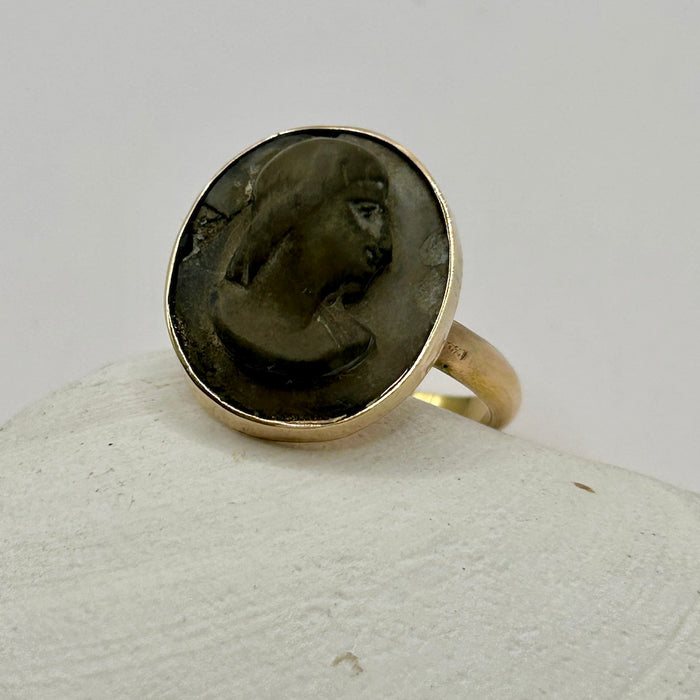 Gold and Soapstone Goddess Ring