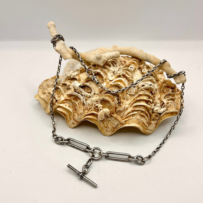 Victorian Chunky Silver Trombone and Belcher Chain Necklace