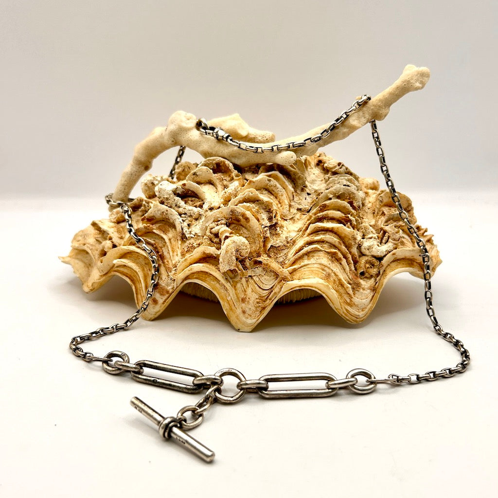 Victorian Chunky Silver Trombone and Belcher Chain Necklace