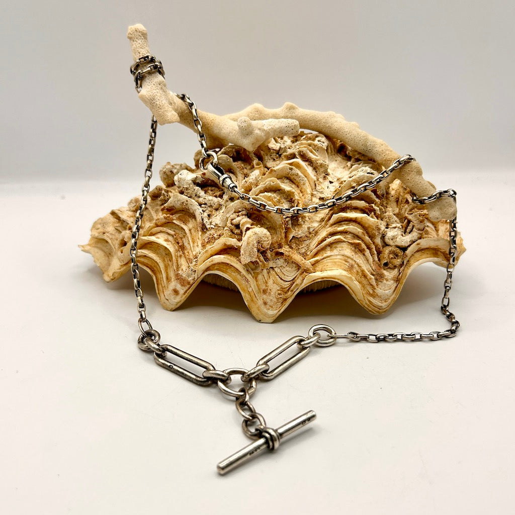 Victorian Chunky Silver Trombone and Belcher Chain Necklace