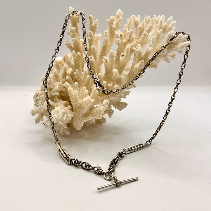 Victorian Silver Trombone and Belcher Chain Necklace with Lovers knots