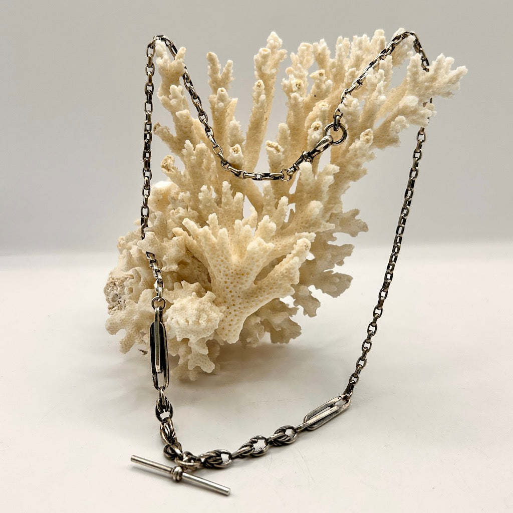 Victorian Silver Trombone and Belcher Chain Necklace with Lovers knots