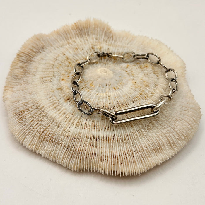 Victorian Silver Trombone and Oval Chain Bracelet