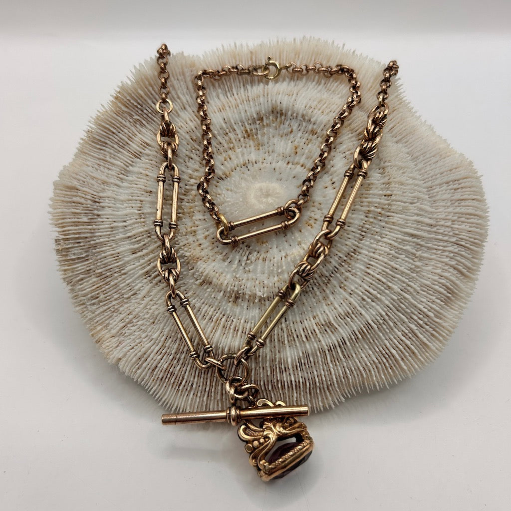 Victorian Trombone and Knot Watch Chain Necklace