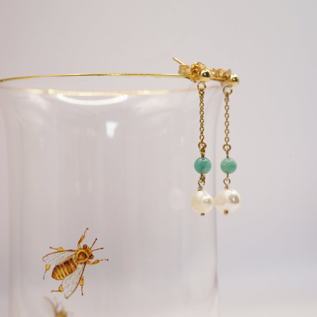 Gold Turquoise and Freshwater Pearl Drop Earrings