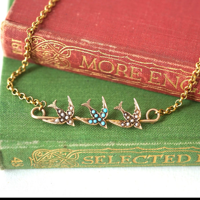 Swallows on a 9ct Gold Bar Necklace