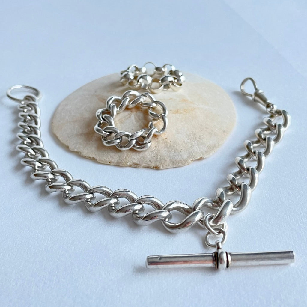 Mens Heavy Victorian Silver Chain Bracelet.