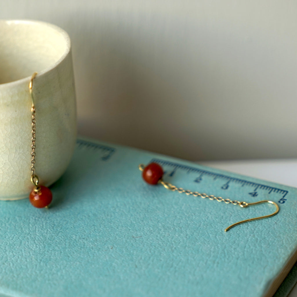 Antique Carnelian beads & gold chain earrings, gold earrings, gold & carnelian earrings, antique earrings, Badger's Velvet