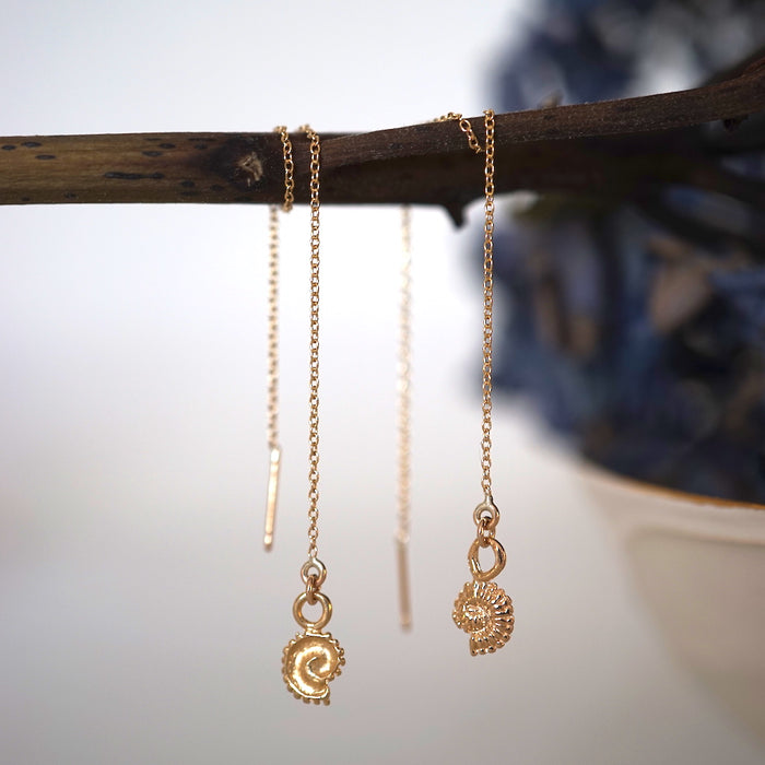 Ammonite Shell Gold Threader Earrings. Badger's Velvet
