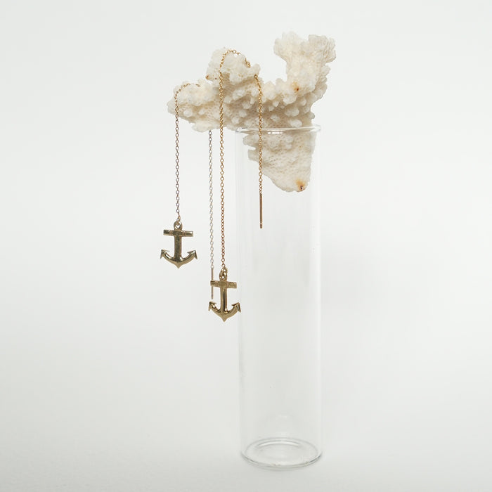 Gold Anchor threader earrings, 60s gold anchors, Anchor Earrings 