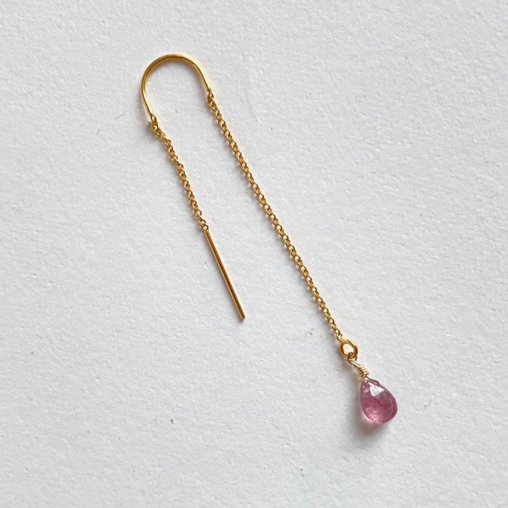 Tourmaline Single Gold Hook Threader Earring