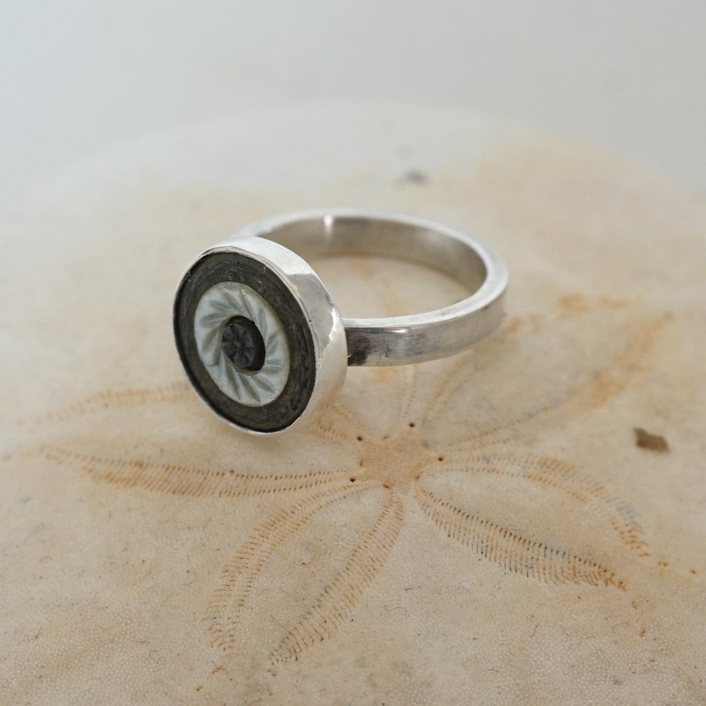 Bronze & Silver Ring with Mother of Pearl