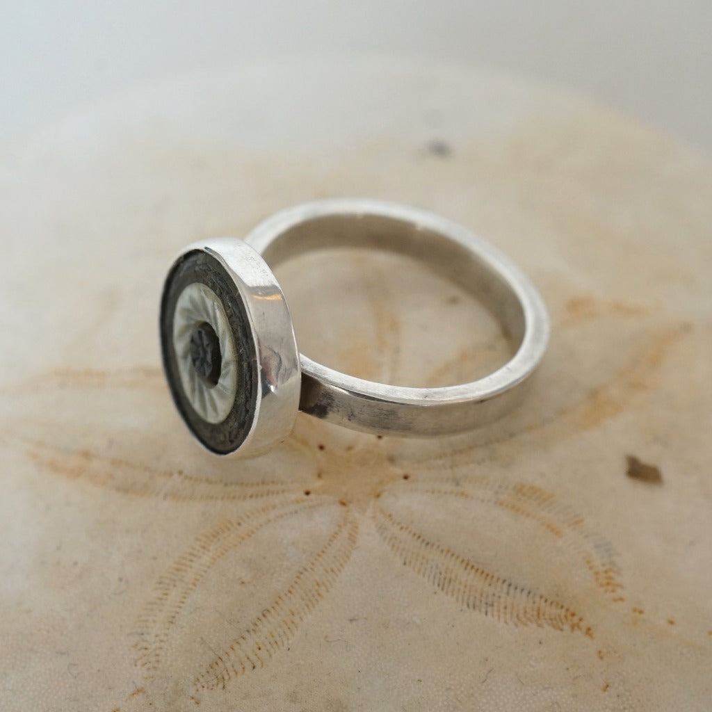 Bronze & Silver Ring with Mother of Pearl