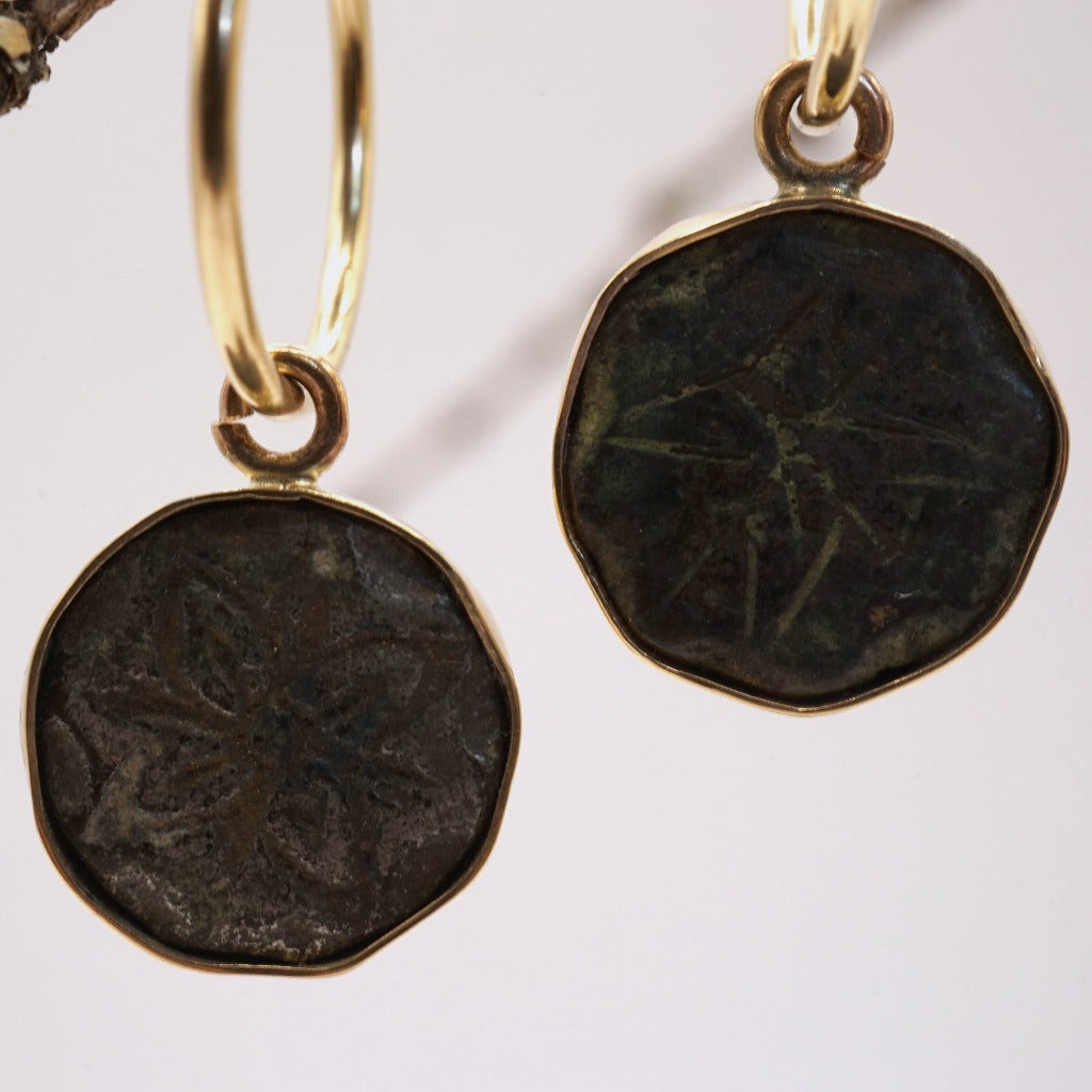 Gold and 18thC Bronze Button Hoop Earrings, Badger's Velvet