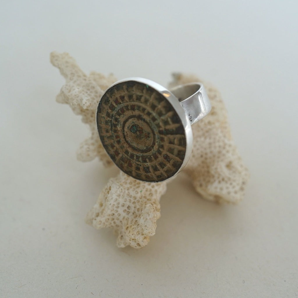 Large Silver and Bronze Concentric Squares Ring Badgers Velvet 