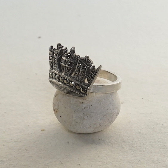 Vintage Silver Marcasite Crown Ring