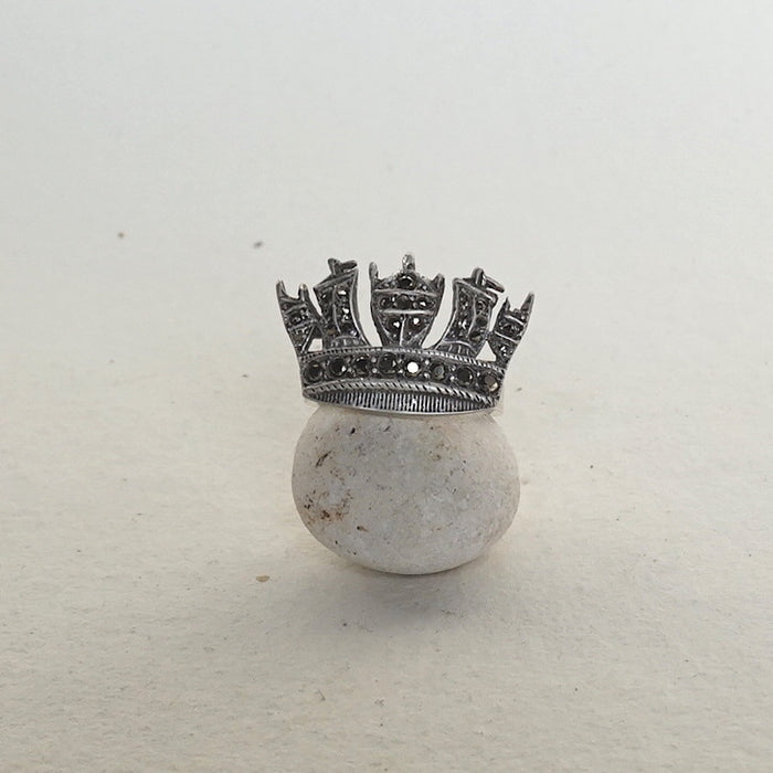 Vintage Silver Marcasite Crown Ring
