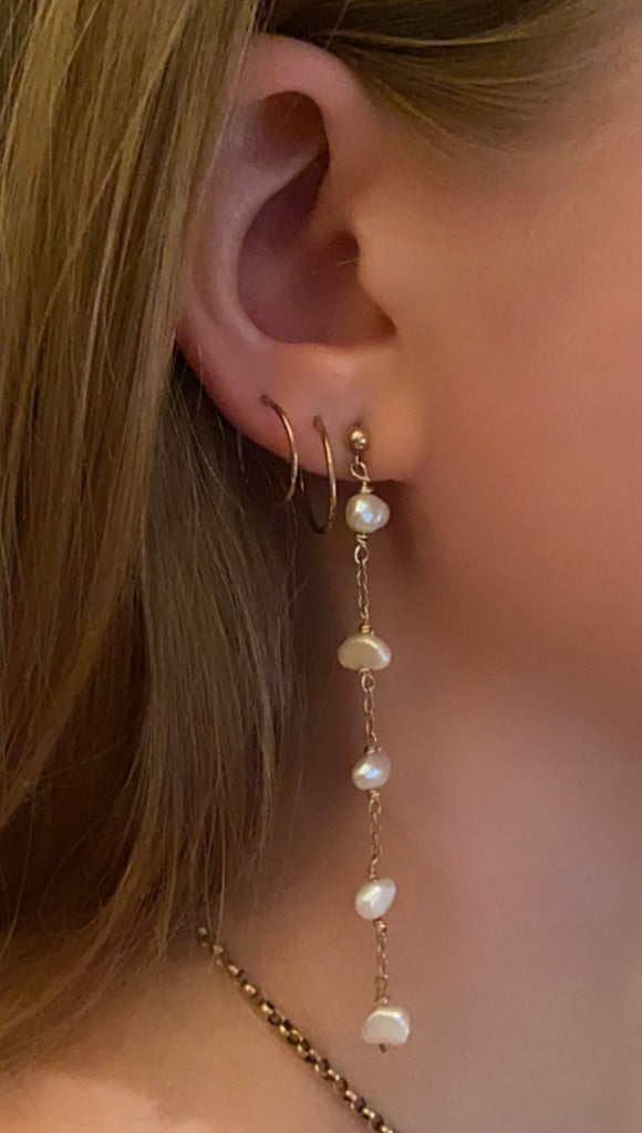 Long Gold and Freshwater Pearl Drop Earrings