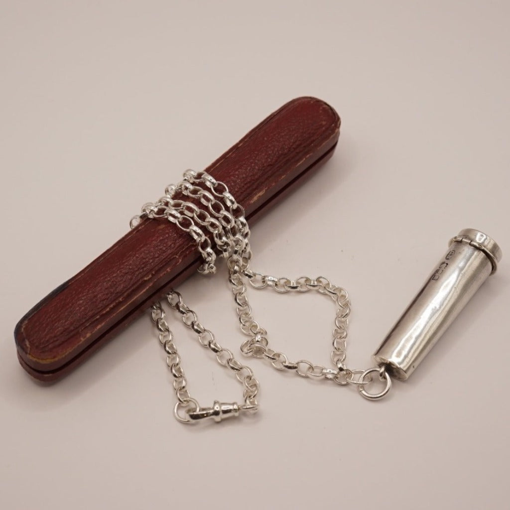 Vintage Silver Chatelaine Cigarette Holder Case and Belcher Chain Necklace