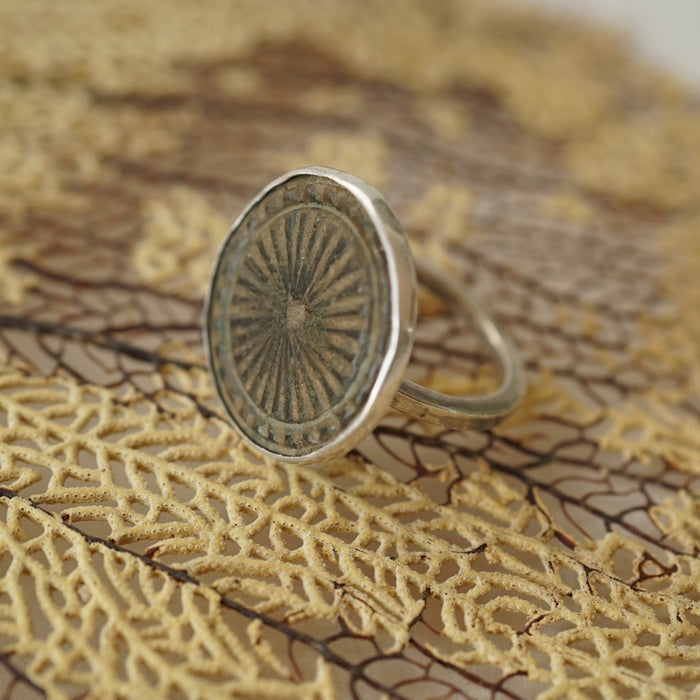 Silver and 17thC Bronze Circle & Sun Ring