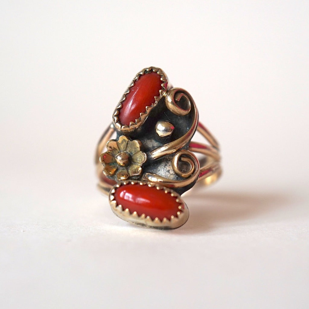 Vintage Gold and Coral Ring