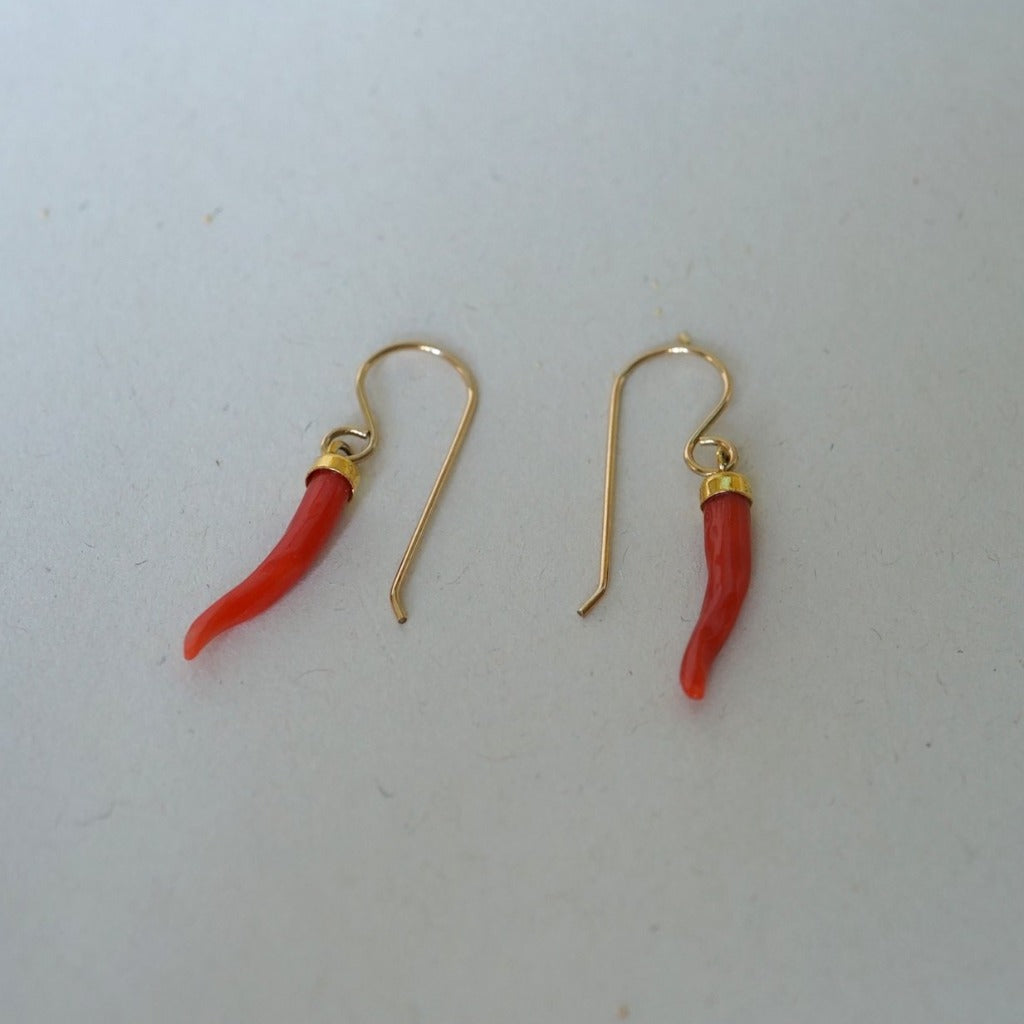 Coral and Gold Hook earrings. Badgers Velvet