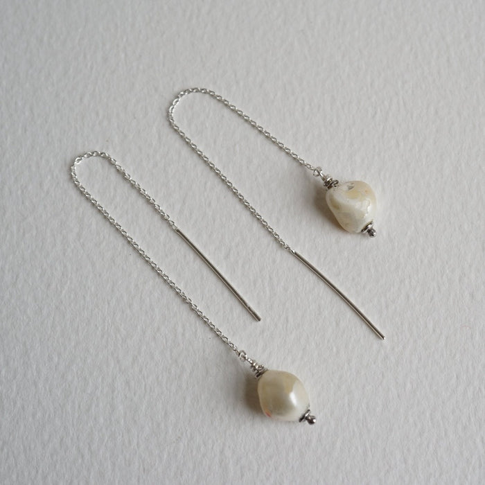 Baroque Pearl & Silver Threader Earrings