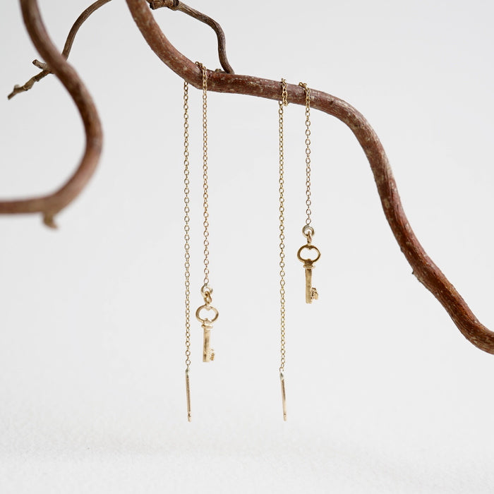 Gold Key Threader Earrings