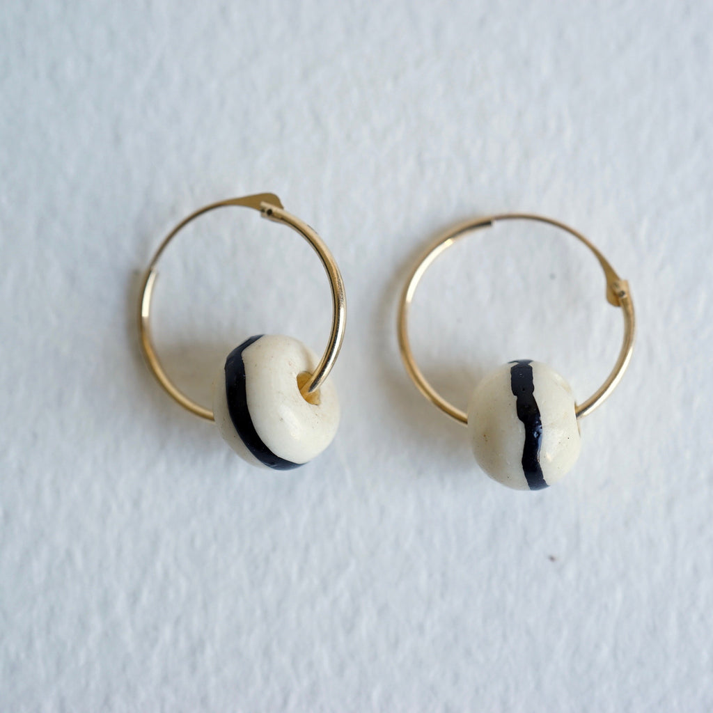Gold Hoop Earrings With Vintage African Bone Beads