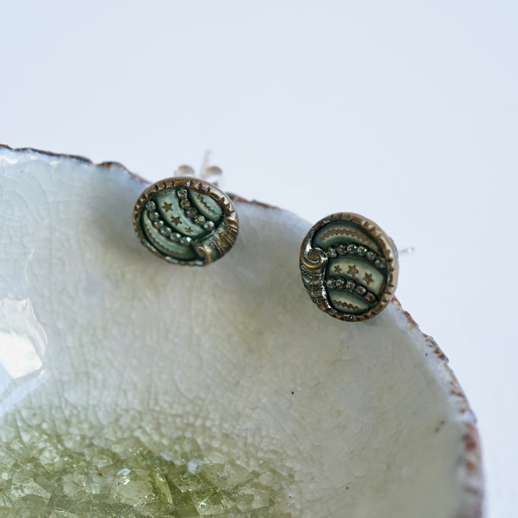 Vintage 1920s Button Silver Stud Earrings