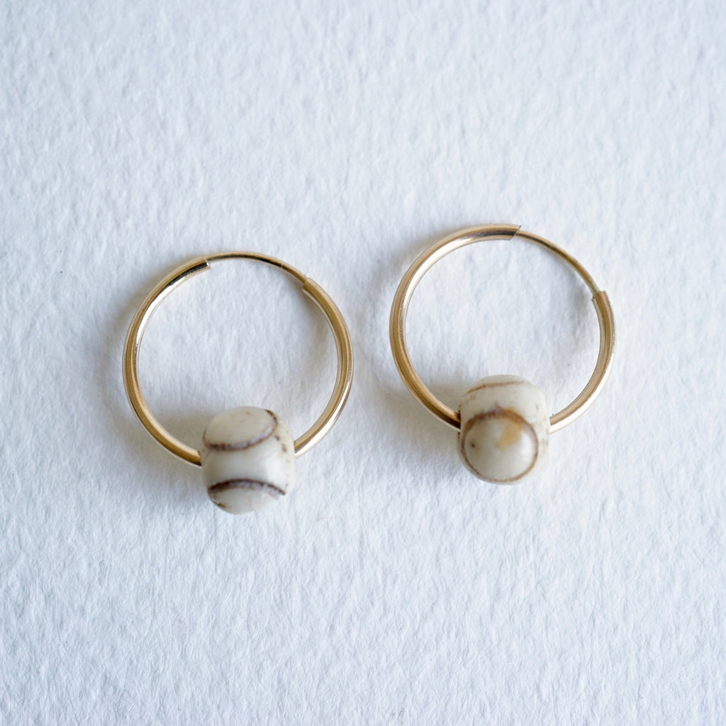 Gold Hoop Earrings With Carved African Bone Beads Badger's Velvet