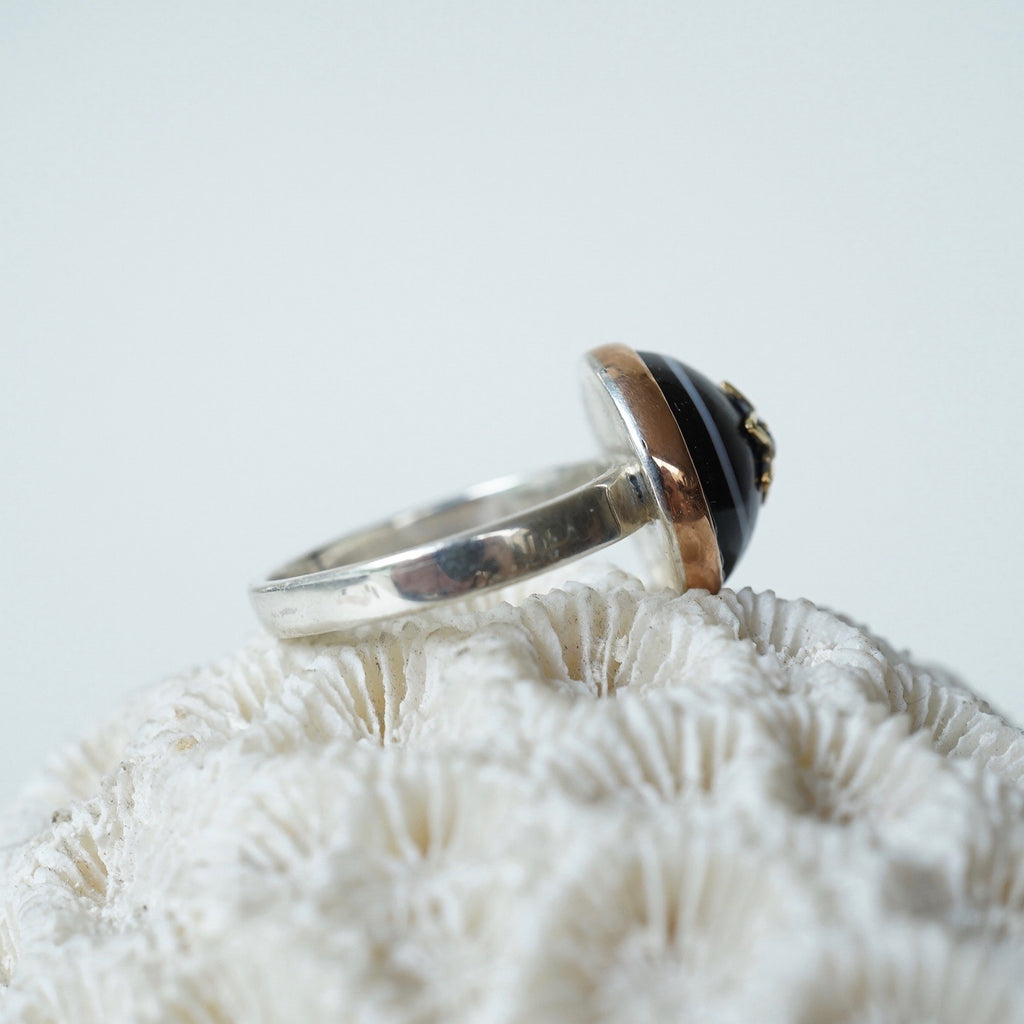 Gold Banded Agate and Diamond Ring