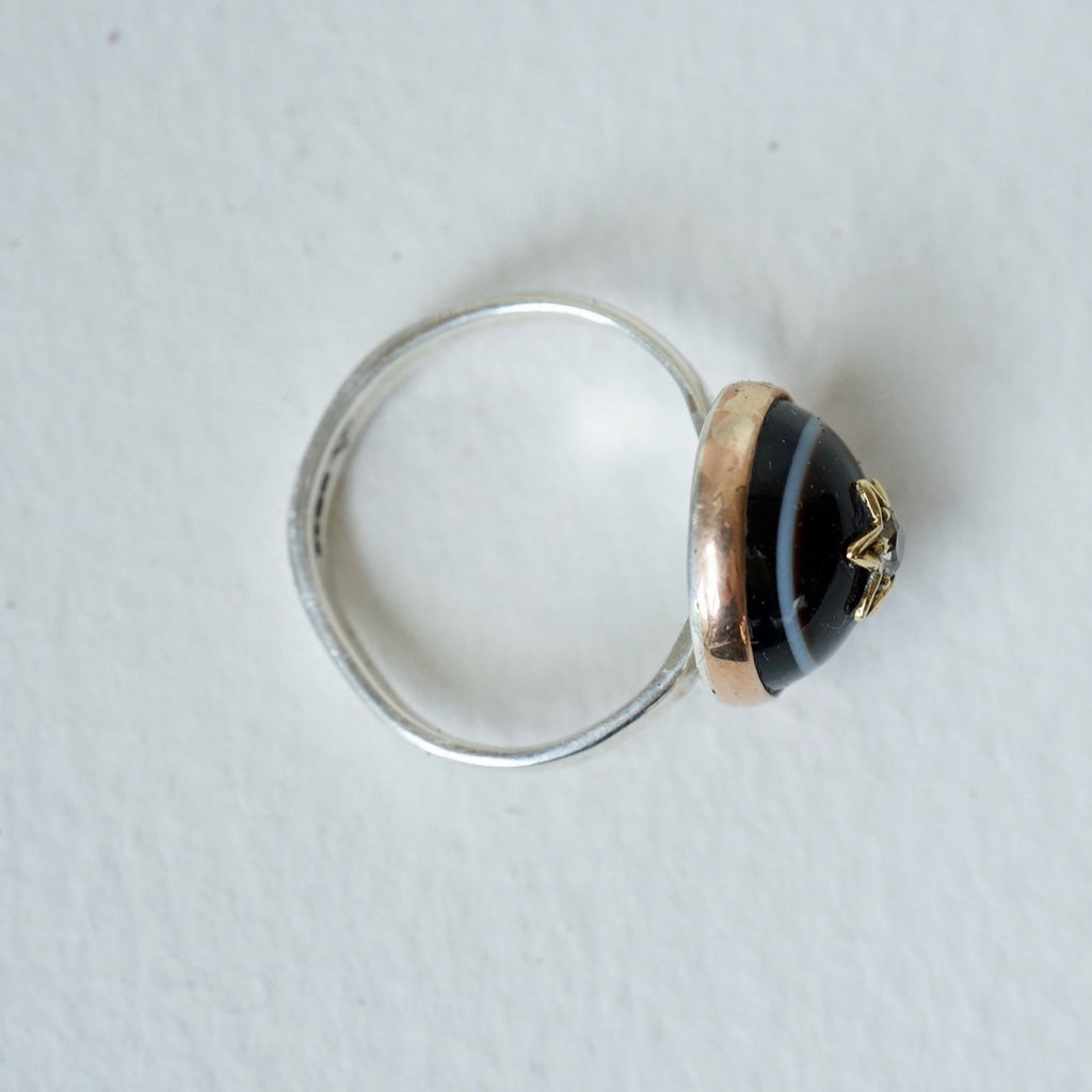Gold Banded Agate and Diamond Ring