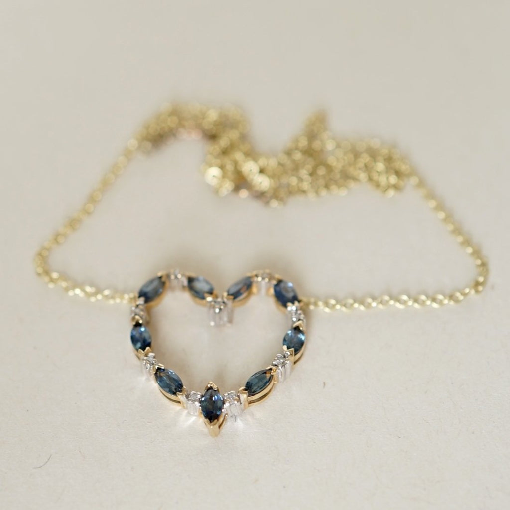 Sapphire and Diamond Gold Heart Necklace Badgers Velvet 
