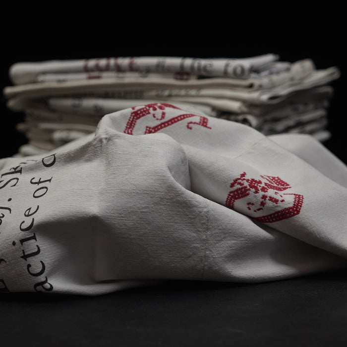 Embroidered vintage Linen Tea Towel printed with quotes