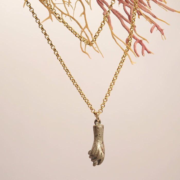 Antique Bronze Figa and Gold Chain, Badger's Velvet