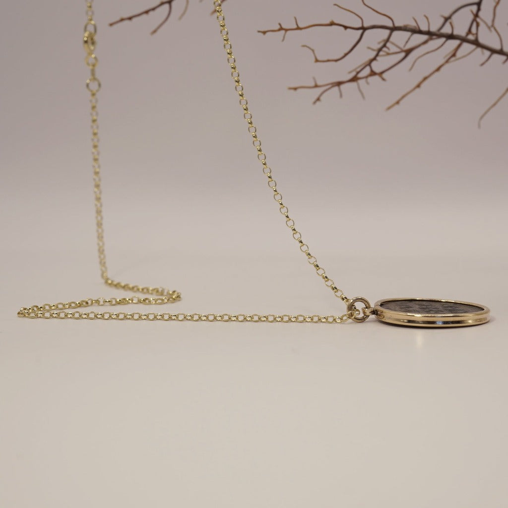 Gold Mounted Ancient Coin and Belcher Chain Necklace. Badger's velvet