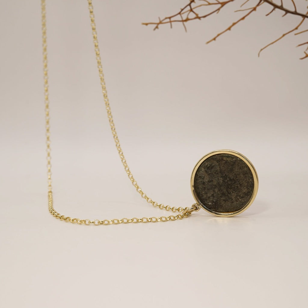Gold Mounted Ancient Coin and Belcher Chain Necklace. Badger's velvet