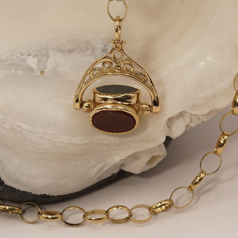 Gold Swivel Fob Stone Belcher Chain Necklace