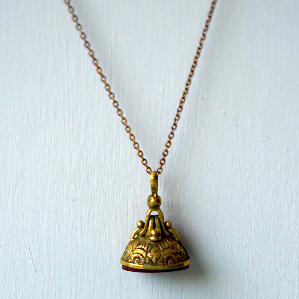 Gold coloured Antique pocket Watch fob and oxidised silver chain